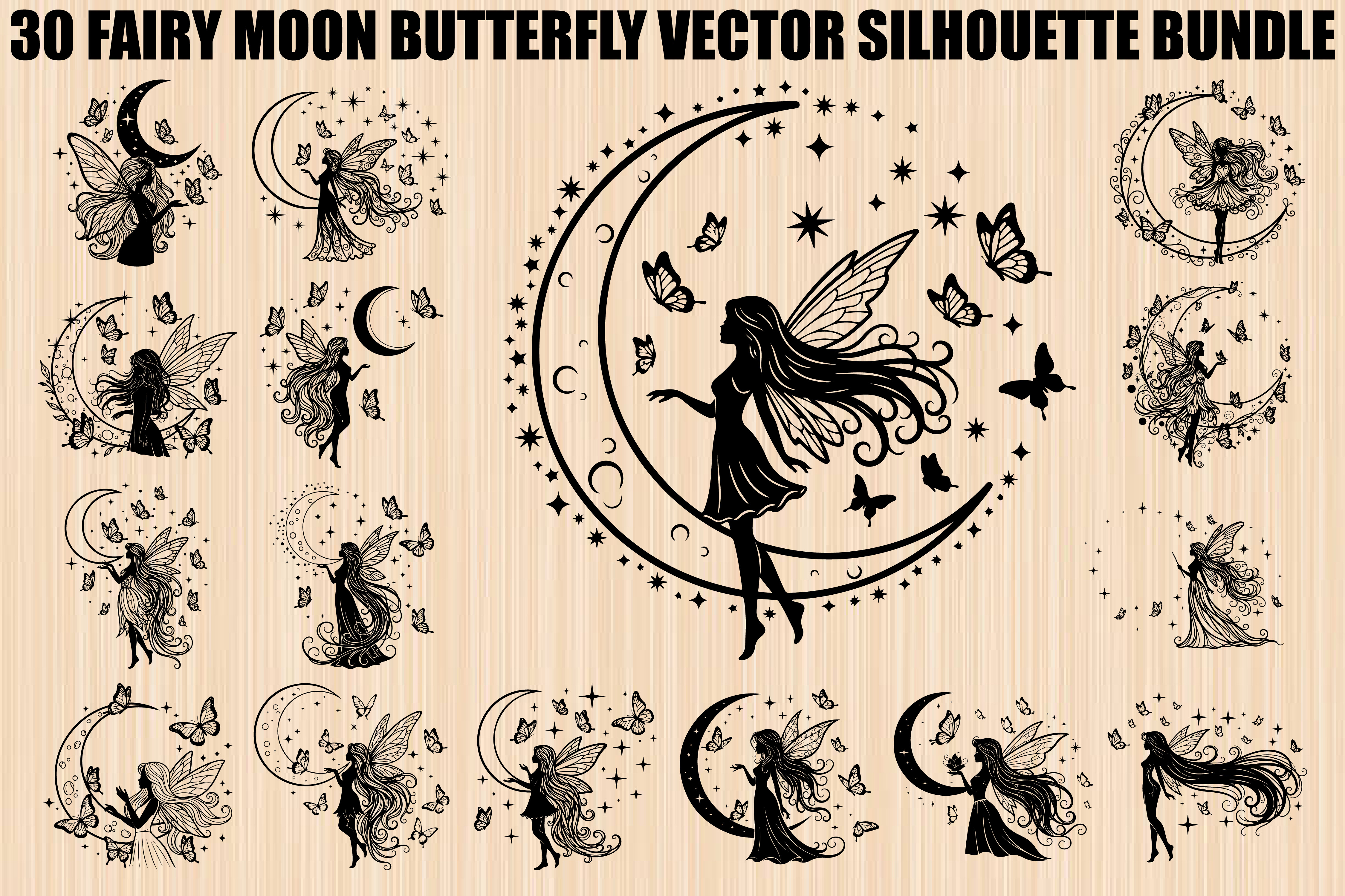 Fairy Moon Butterfly Silhouette Bundle