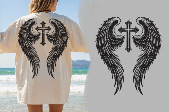 Gothic Angel Wings Cross PNG Graphic T-shirt Designs By trendyhunt43