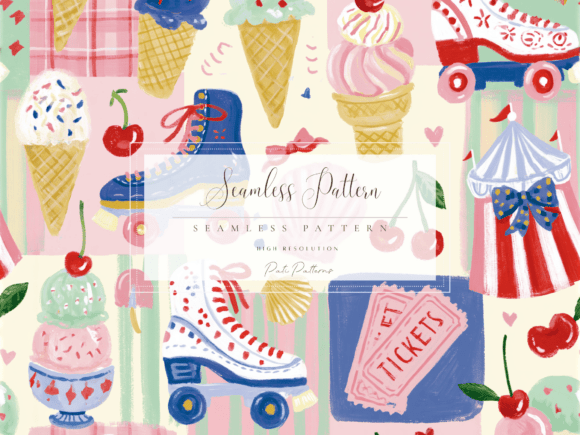 Ice Cream Roller Skate Seamless Pattern PNG Graphic Patterns By patipaintsco