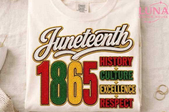 Juneteenth 1865 Embroidered Style PNG Afbeelding Afdrukbare Illustraties Door LunaDesignHouse