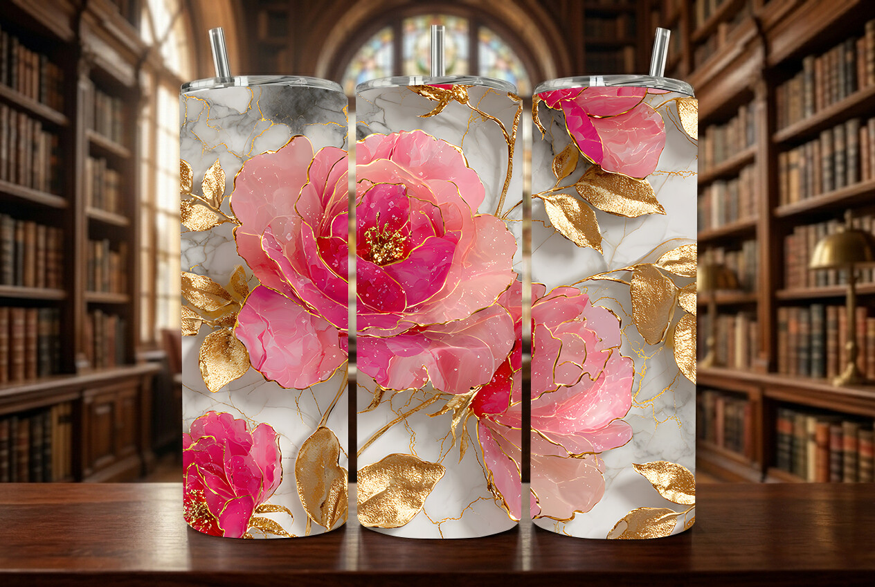 Luxury Pink Peony and Gold Marble Graphic by KDP AMAZING · Creative Fabrica