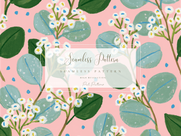Minimalist Eucalyptus Floral Seamless Pattern PNG Graphic Patterns By patipaintsco
