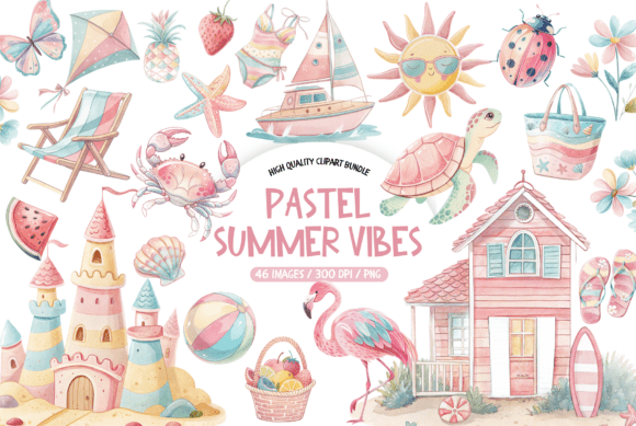 Pastel Summer Vibes Clipart Bundle Graphic by TatiMockups · Creative ...