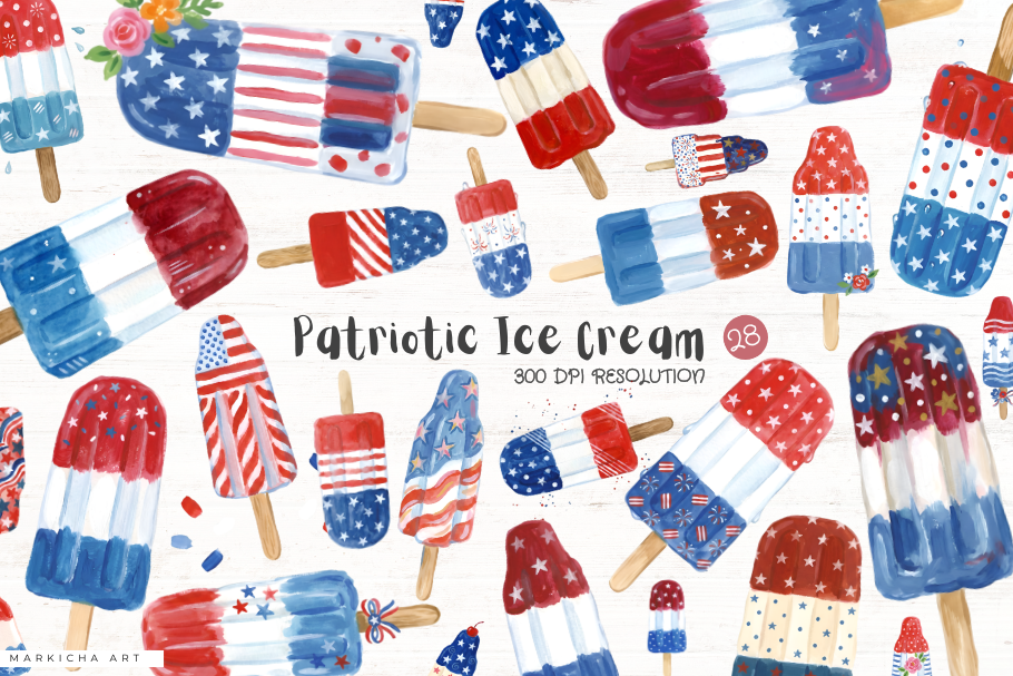 Patriotic Ice Cream Pops Clipart Graphic by Markicha Art · Creative Fabrica