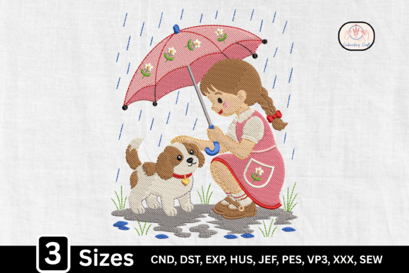 Rainy Day Little Girl Puppy