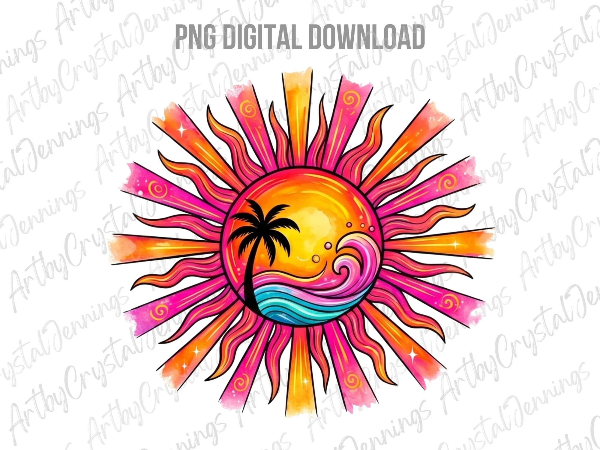 Retro Tropical Beach Sun PNG