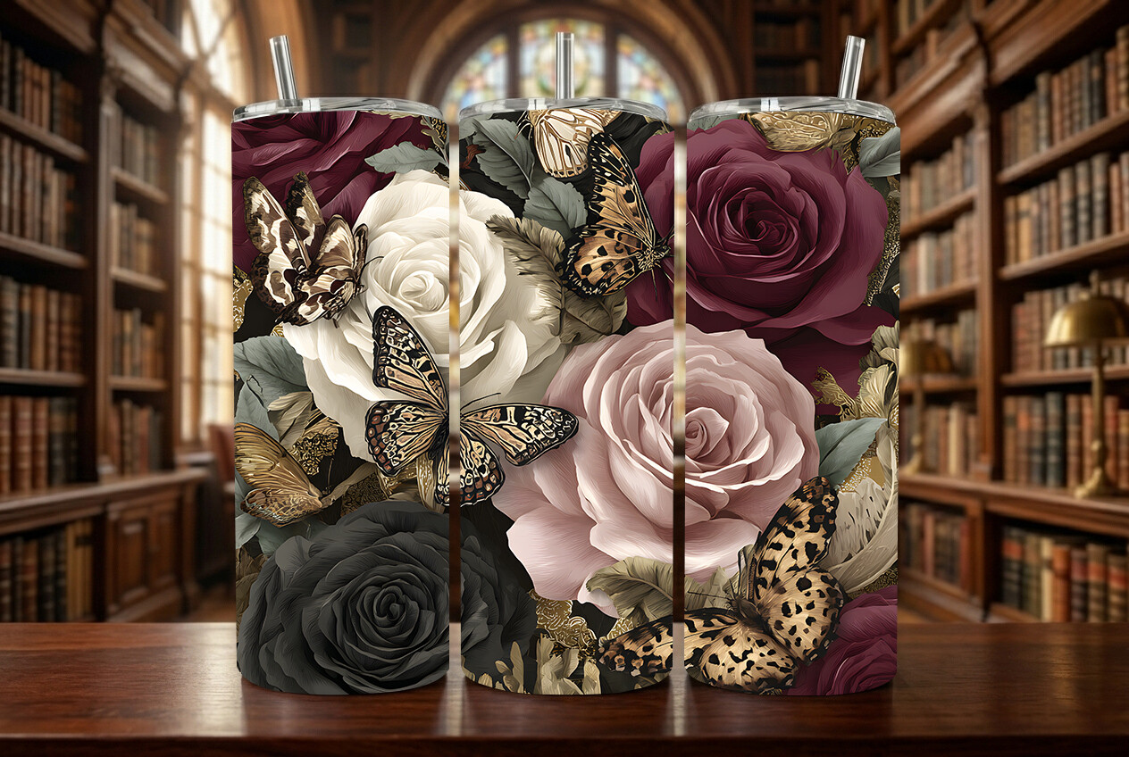 Rose Butterfly Sublimation Tumbler Wrap Graphic by KDP AMAZING ...
