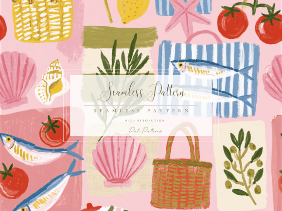 Seamless Coastal Summer Market Pattern PNG Gráfico Patrones de Papel Por patipaintsco