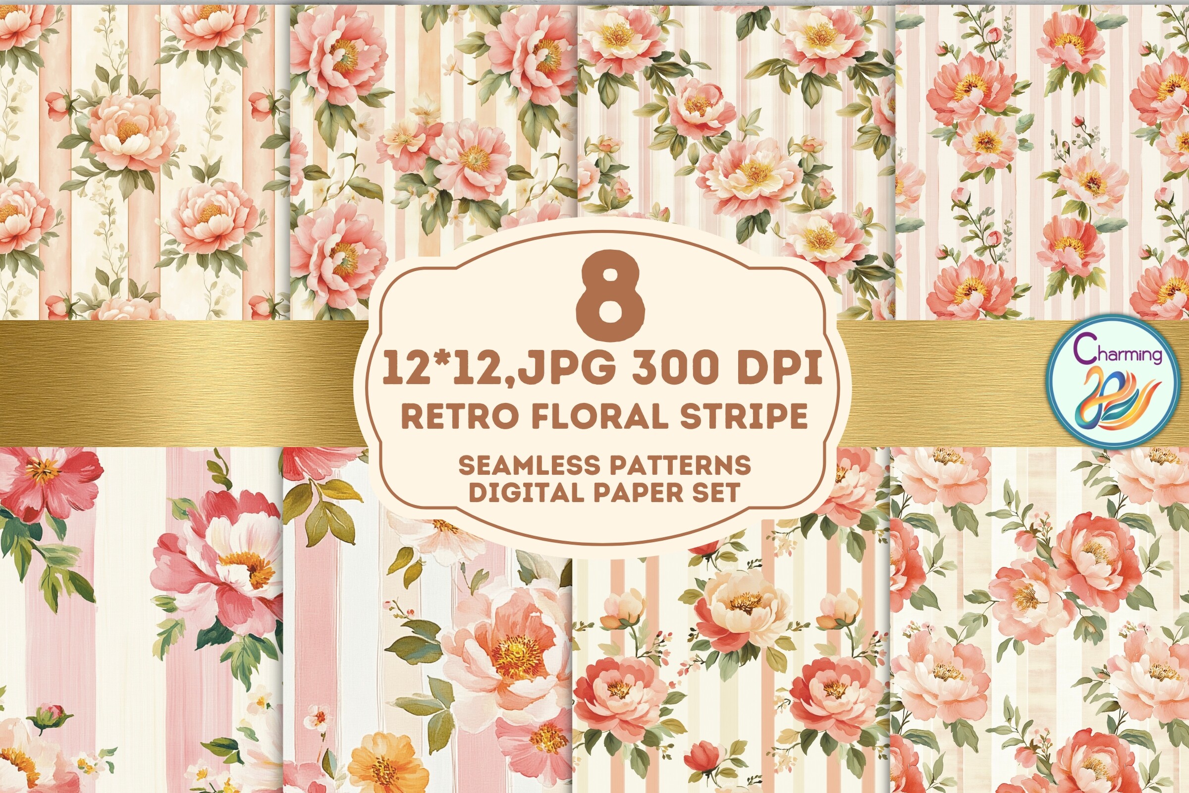 Seamless Paper: Retro Floral Stripe