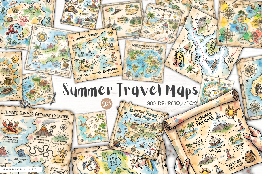 Summer Travel Maps Clipart Graphic by Markicha Art · Creative Fabrica