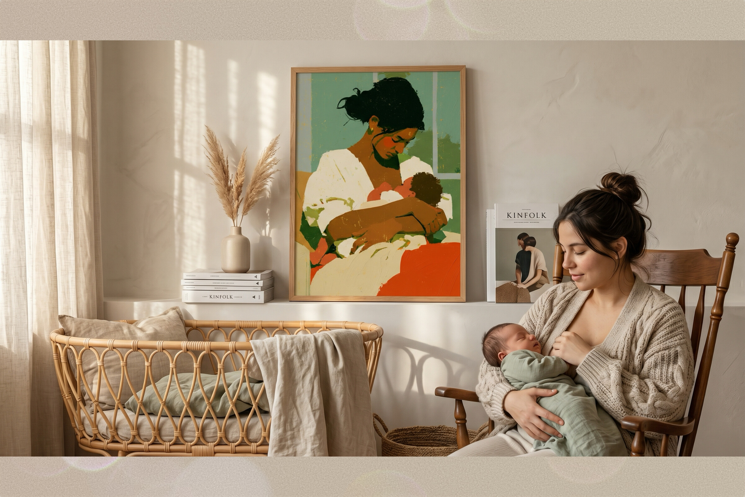 Tender Motherhood Impasto Wall Art