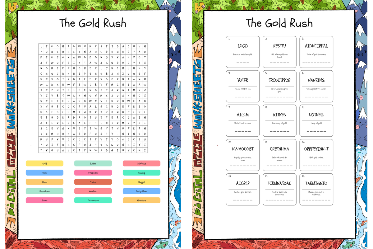 The Gold Rush Word Search, Scramble & Cr Gráfico por lapiiin art ...