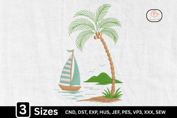 Tropical Beach Sailboat Palm Tree
