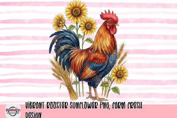Vibrant Rooster Sunflower PNG, Farm Fresh Design Graphic T-shirt Designs By BbowDesign