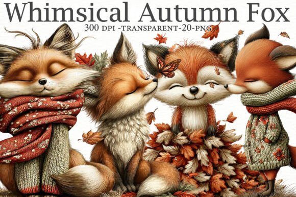 Whimsical Autumn Fox Clipart