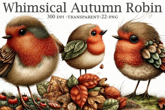 Whimsical Autumn Robin  Clipart Graphic AI Illustrations By Designworld