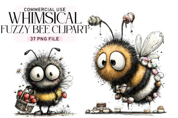 Whimsical Fuzzy Bee PNG Clipart Bundle Graphic by Daily.Designs ...