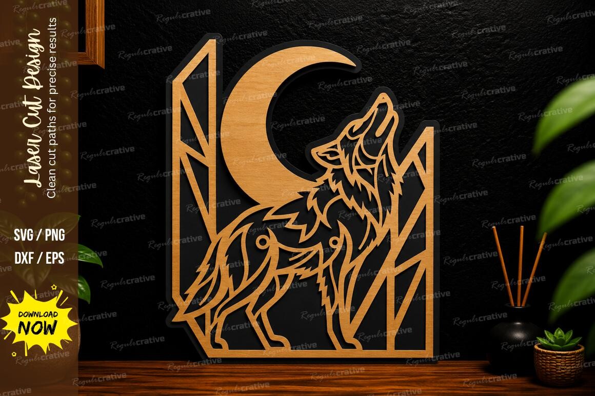 Wolf Moon Scene Laser Cut Svg Design · Creative Fabrica
