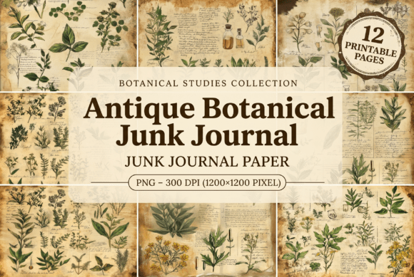 Antique Botanical Junk Journal Graphic Backgrounds By Pro Designer Team