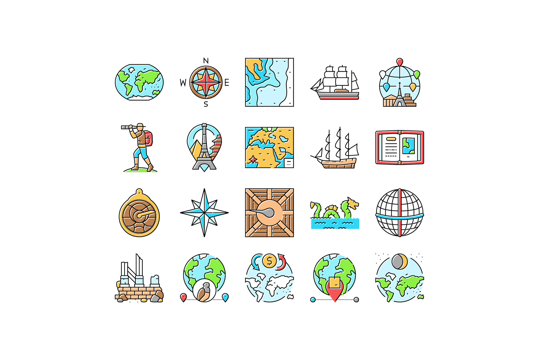 Great Geographical Discoveries Icons Set