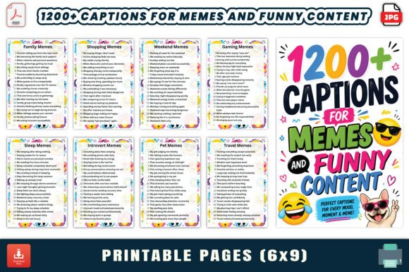 1200+ Captions for Memes and Funny Gráfico Interiores KDP Por LR ART