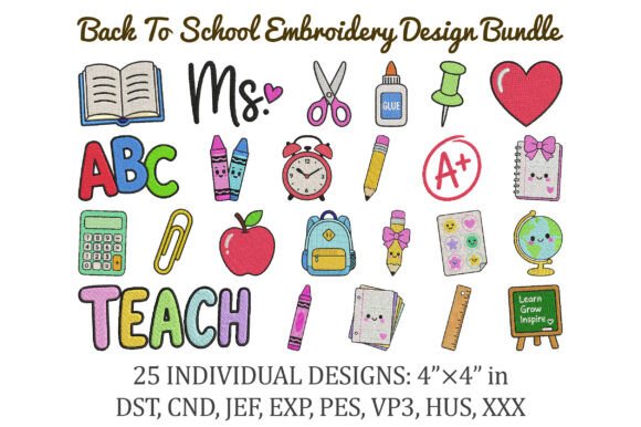 Back to School Embroidery Design Bundle Back to School Embroidery Design By Pixels.Craft