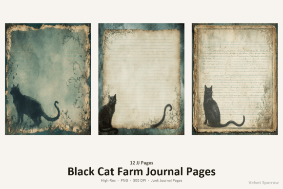 Black Cat Farm Journal Pages Grafik Druckbare Illustrationen Von Velvet.Sparrow