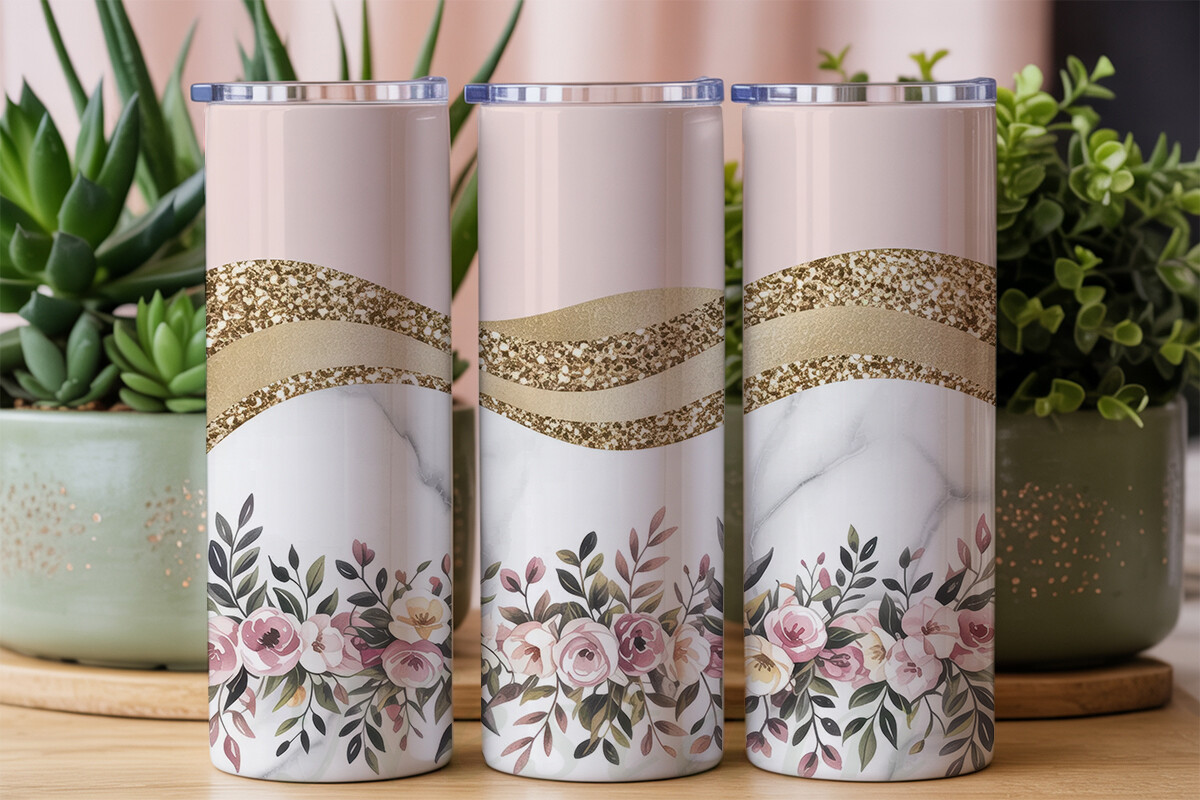 Blush Gold Marble Floral 20oz Tumbler Graphic by Nestain · Creative Fabrica