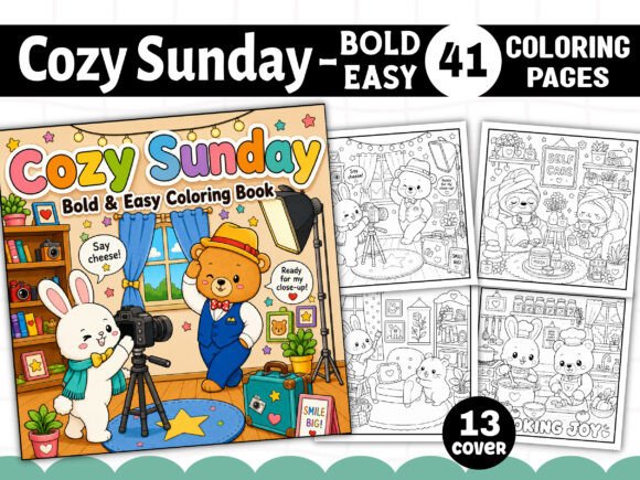 Preview of Cozy Sunday Cute & Comfy Coloring Book coloring pages for adults