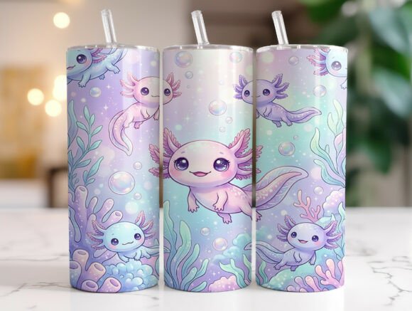 Cute Axolotl Pastel 20oz Tumbler Wraps