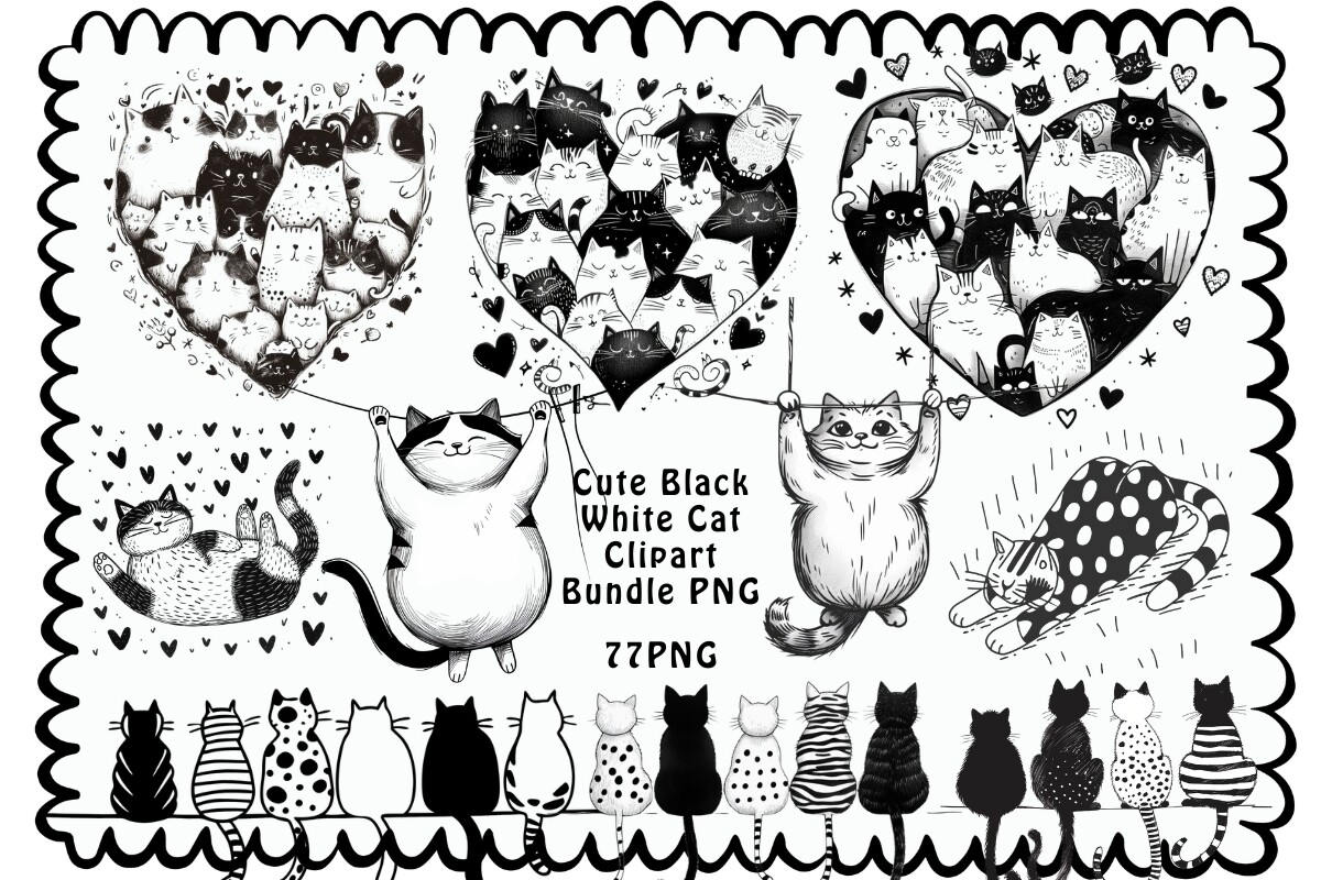 cute-black-white-cat-clipart-bundle-png-graphic-by-neriali-creative