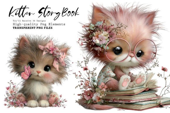 Cute Kitten StoryBook PNG Clipart Gráfico Ilustraciones IA Por Dreamshop