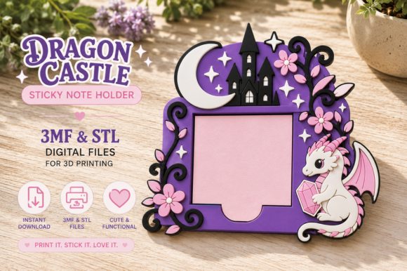 3D Printed Bookmarks STL Bundle: Dragon, Castle & Sticky Note Holder (Digital Files) - Image 6