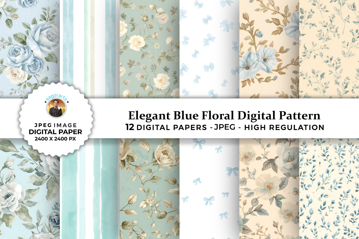 Elegant Blue Floral Digital Patterns Graphic by sagorarts · Creative ...