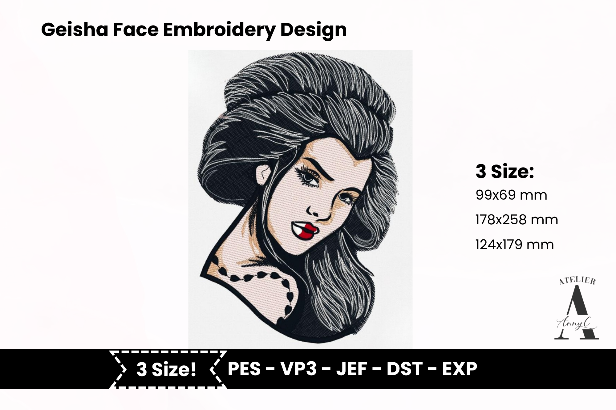 Geisha Face Embroidery Design – Pop Art