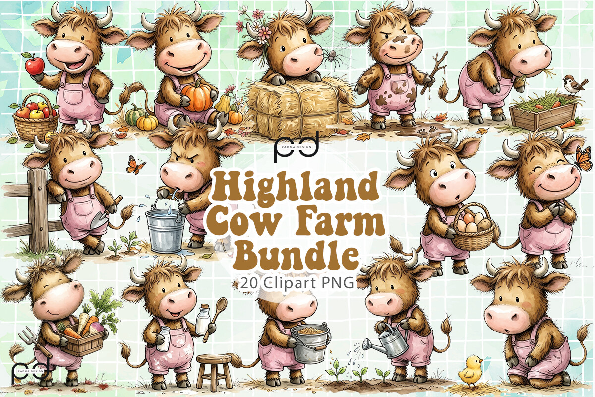 Highland Cow Farm Bundle Graphics Graphic by Padma.Design · Creative ...