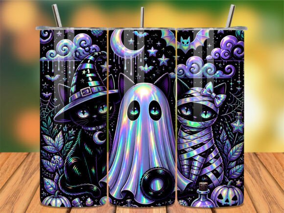 Holographic Halloween Cute Cats Tumbler