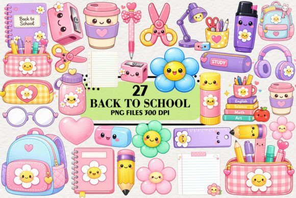 Kawaii Back to School Clipart Bundle Graphic Illustrations By Artistic Garden
