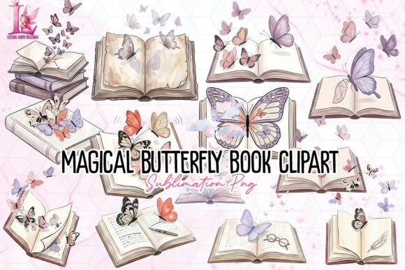 Magical Butterfly Book Clipart PNG Graphic by Little Lady Design ...