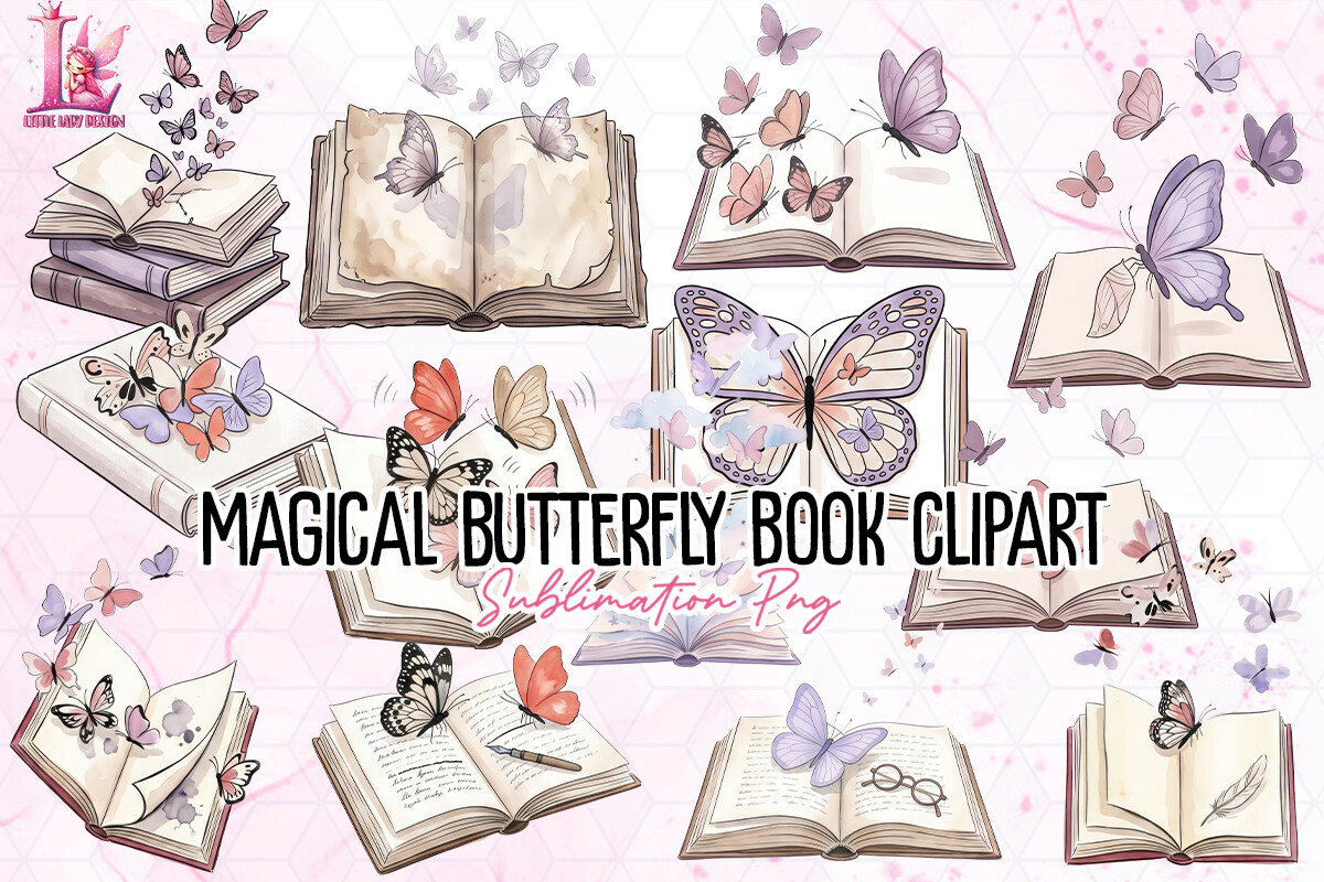 Magical Butterfly Book Clipart PNG Graphic by Little Lady Design ...
