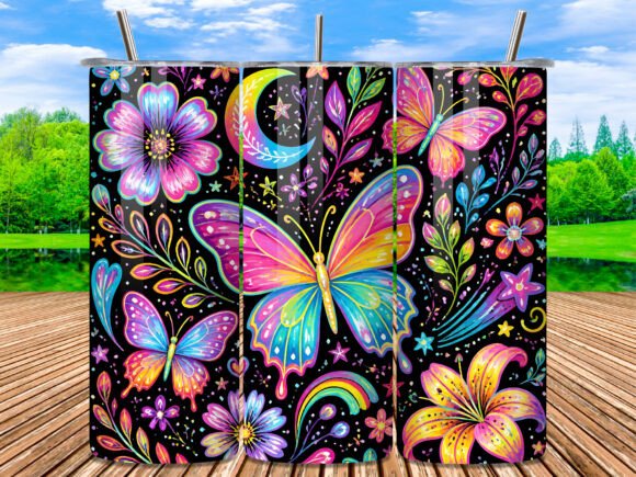 Neon Butterfly Floral 20oz Tumbler Wrap