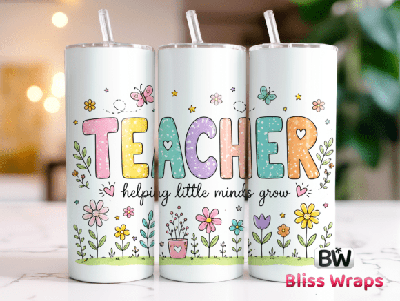 Pastel Teacher Tumbler Wrap PNG