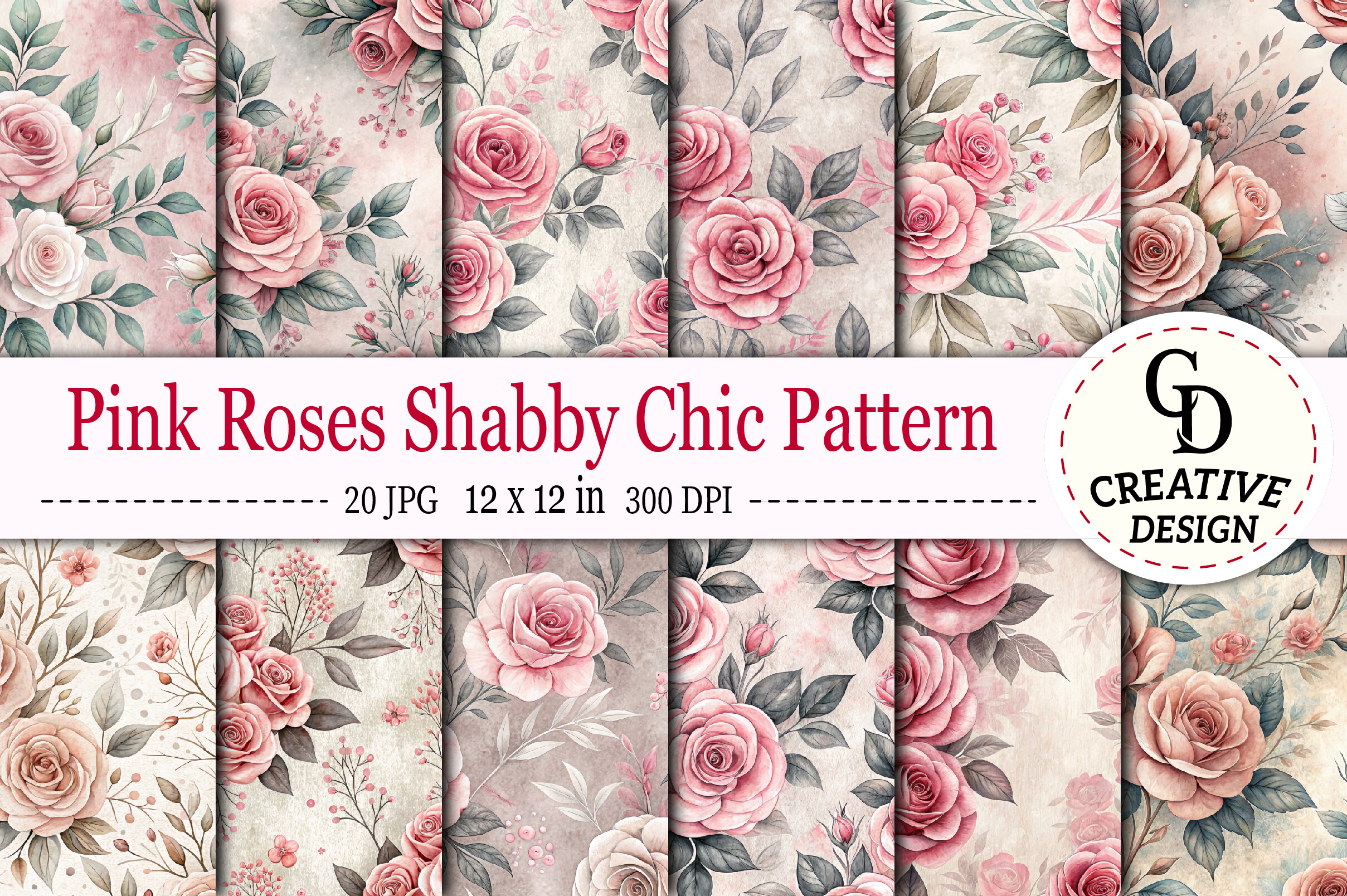 Pink Roses Shabby Chic Pattern Graphic by Creative Design · Creative ...