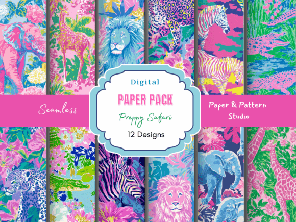 Preppy Safari Seamless Pattern Illustration Modèles de Papier Par Paper & Pattern Studio
