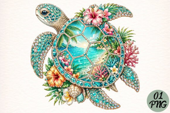 Rhinestone Sea Turtle Summer Beach PNG Graphic AI Transparent PNGs By Digital Artistic99