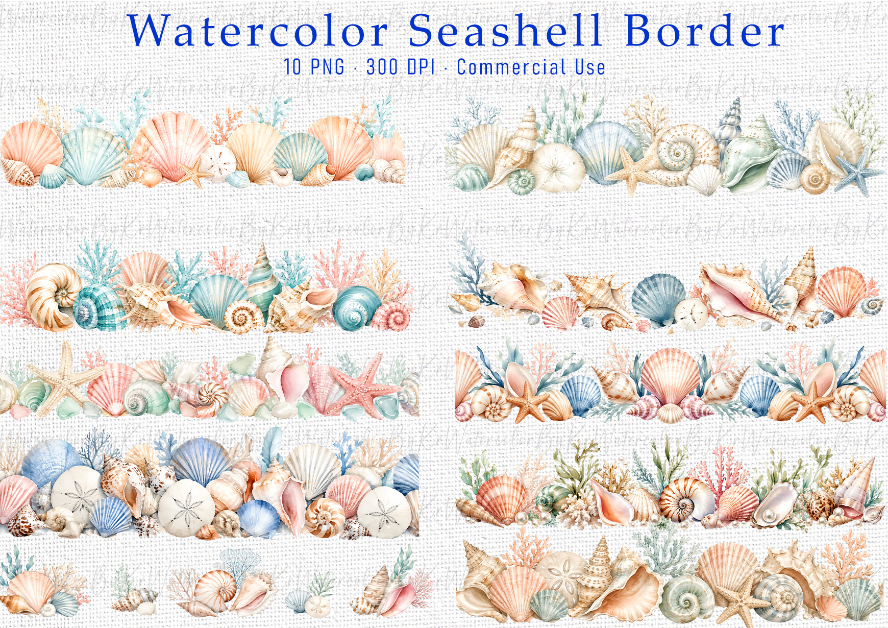 Seashell Beach Border Watercolor Bundle Graphic by WatercolorByKr ...