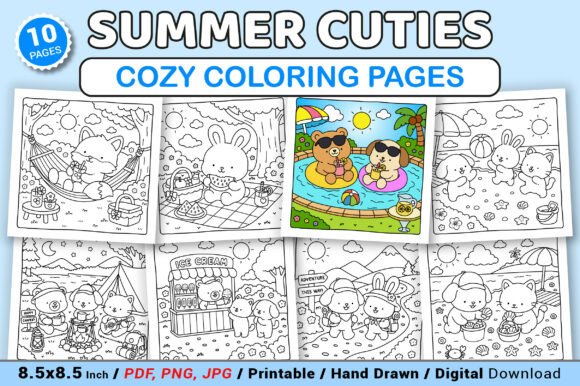 Preview of Summer Cuties Cozy Coloring Pages adult coloring pages