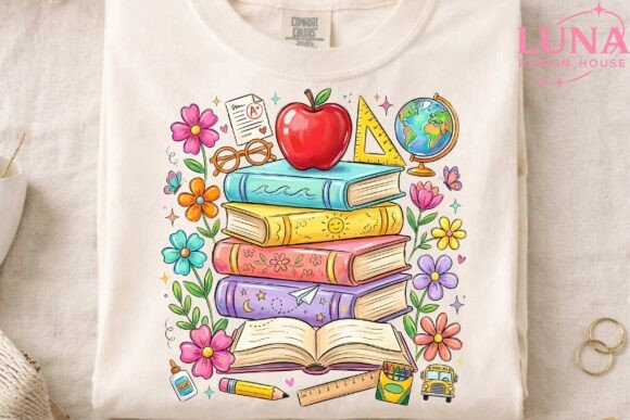 Teacher Book Stack Floral PNG Clipart