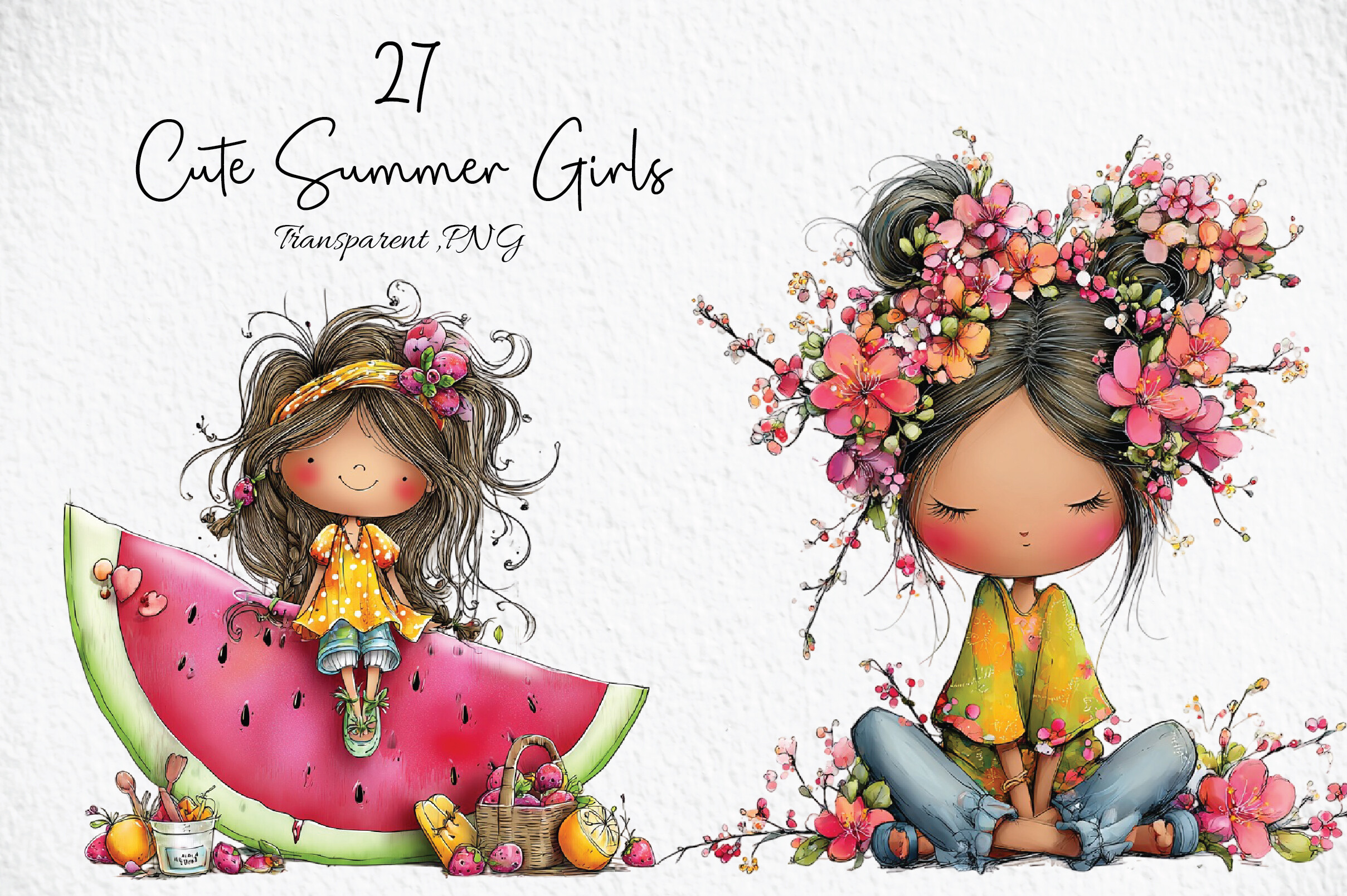 Watercolor Cute Summer Girls Clipart Graphic by Craft Art · Creative ...