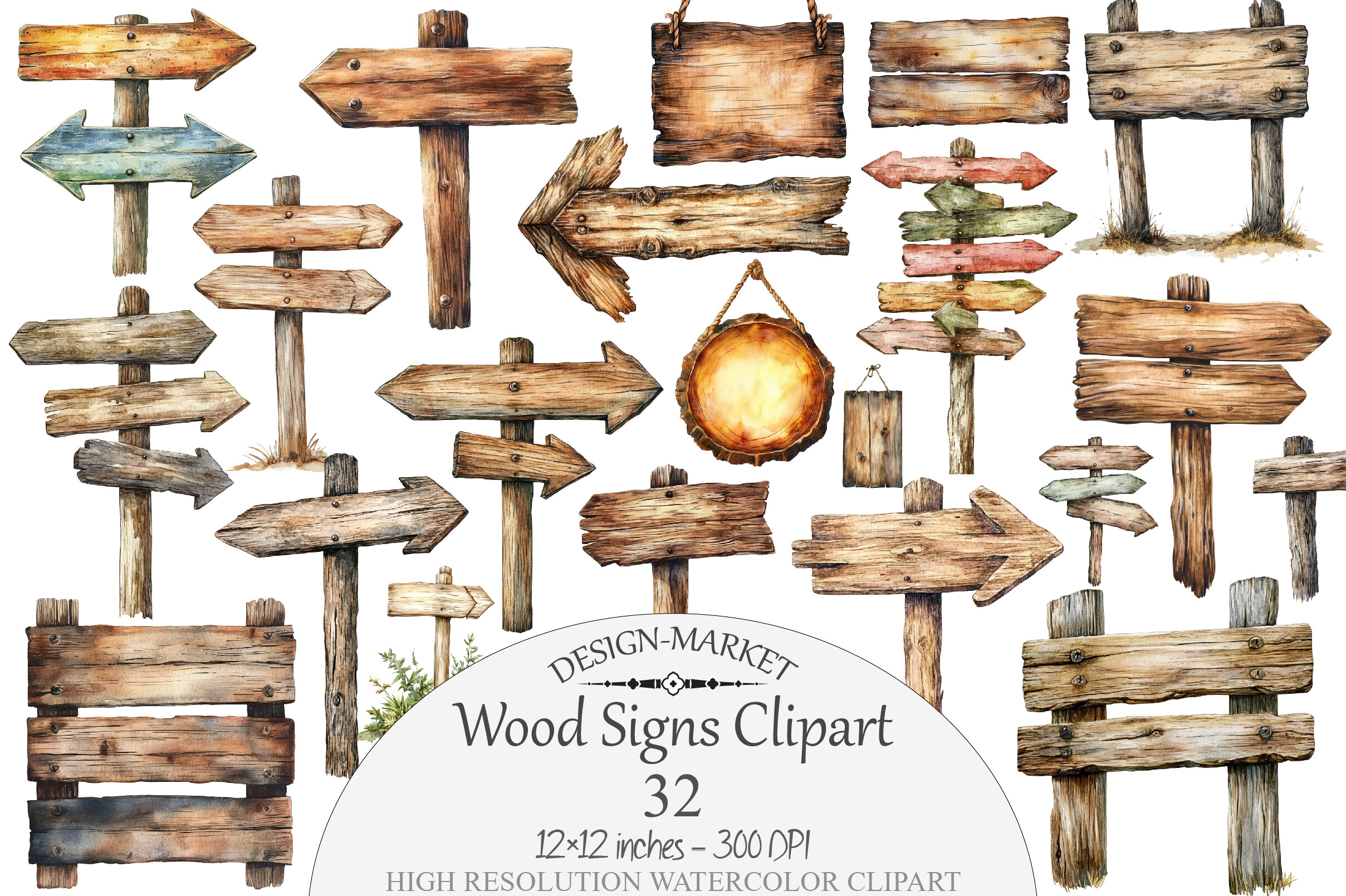 Watercolor Wood Signs Clipart Graphic by Design Market · Creative Fabrica